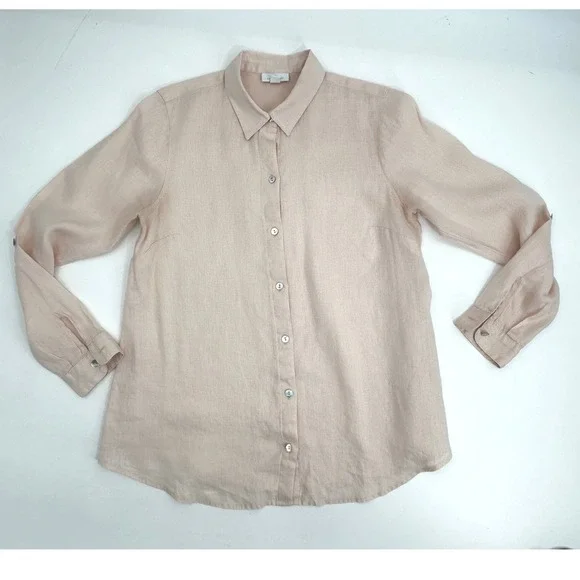 J Jill Womens Love Linen Blouse Peach Button Up Shirt Minimalist Quiet Luxury - Picture 4 of 9